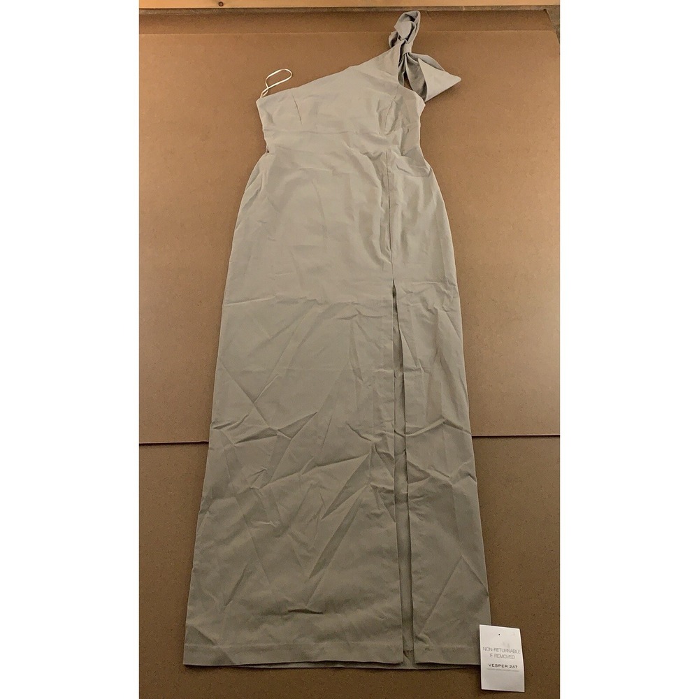 Vesper Women's US 10 Stone One Shoulder Tie Detail Thigh Split Maxi Dress NWT